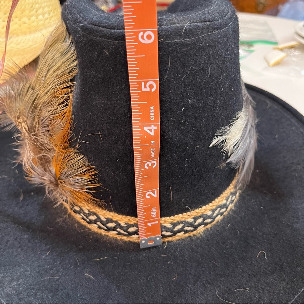 Vintage Black Felt Double Feather Western Cowboy Hat eclectic grandpa festival - Picture 5 of 17